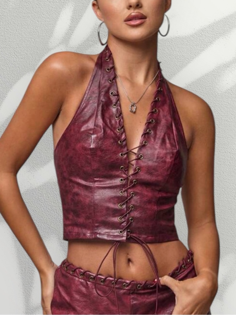 🍷 Y2K Burgundy Lace-Up Halter Top 🍷